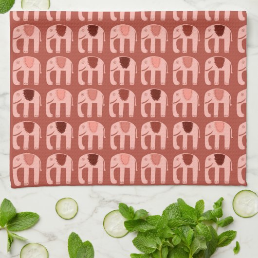 Elephant Pattern roze Red Theedoek (Gevouwen)