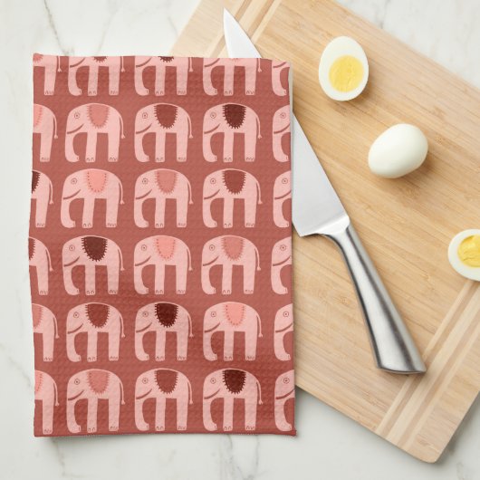 Elephant Pattern roze Red Theedoek (Quarter Fold)
