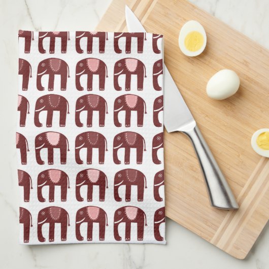 Elephant Pattern roze Theedoek (Quarter Fold)