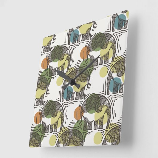 Elephant Pattern Vierkante Klok (Hoek)