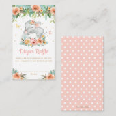 Elephant Peach Floral Baby shower Diaper Raffle Informatiekaartje (Voorkant / Achterkant)