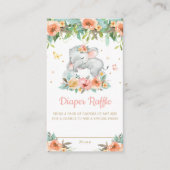 Elephant Peach Floral Baby shower Diaper Raffle Informatiekaartje (Voorkant)