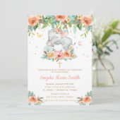Elephant Peach roze Floral Baptisme Christening Kaart (Staand voorkant)