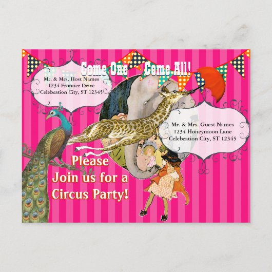 Elephant Peacock Giraffe Party (1 jaar) Uitnodiging Briefkaart (Achterkant)