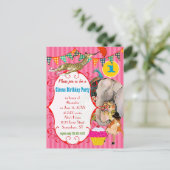 Elephant Peacock Giraffe Party (1 jaar) Uitnodiging Briefkaart (Staand voorkant)