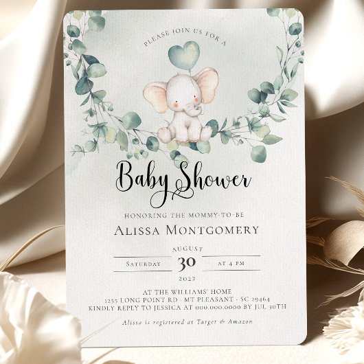 Elephant Peanut Baby shower Invitation Kaart