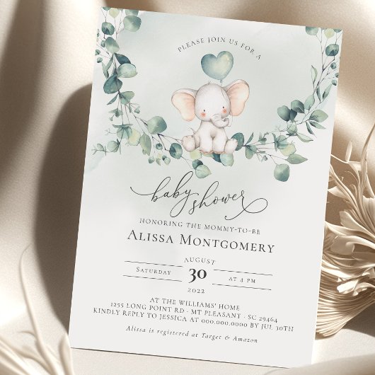 Elephant Peanut Baby shower Invitation Kaart