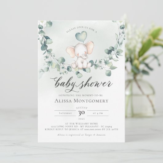 Elephant Peanut Baby shower Invitation Kaart (Staand voorkant)