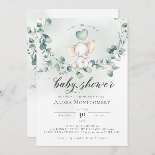 Elephant Peanut Baby shower Invitation Kaart (Voorkant / Achterkant)