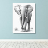 Elephant Pencil Tekening Canvas Afdruk (Insitu (Houten vloer))