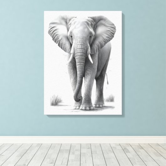 Elephant Pencil Tekening Canvas Afdruk (Insitu (Houten vloer))