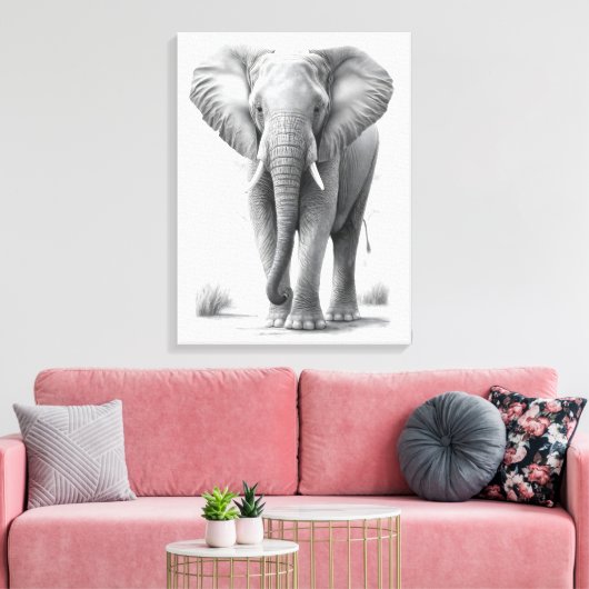 Elephant Pencil Tekening Canvas Afdruk (Insitu (Woonkamer))