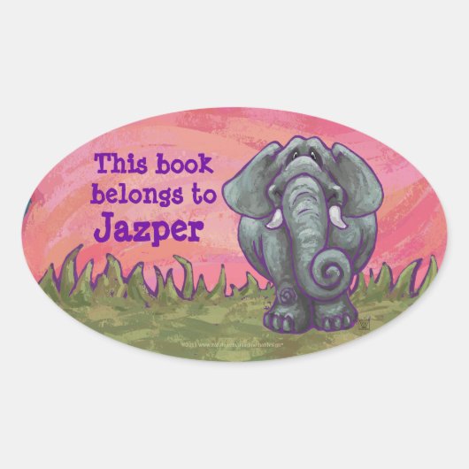 Elephant Personal Library Bookplate Ovale Sticker (Voorkant)