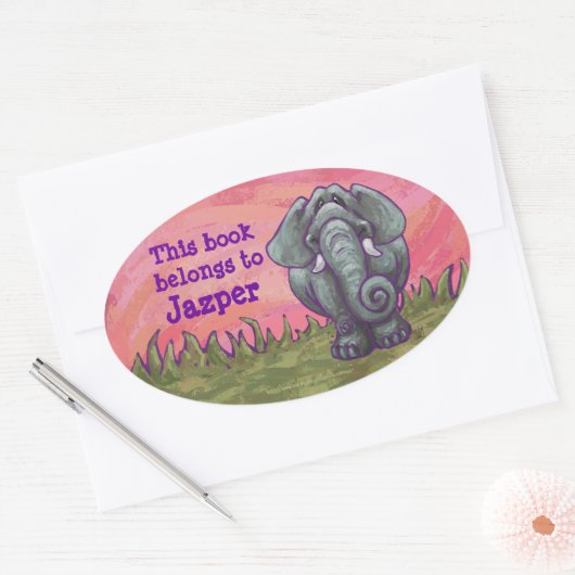 Elephant Personal Library Bookplate Ovale Sticker (Envelop)