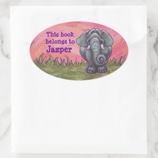 Elephant Personal Library Bookplate Ovale Sticker (Tas)