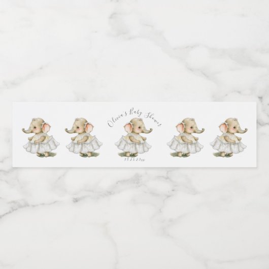 Elephant Personal Name Girl Baby shower Waterfles Etiket (Enkel label)