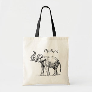 Elephant Personalized Canvas tas. Grijze olifant Tote Bag