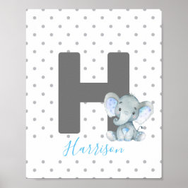 Elephant Personalized Custom Baby Name Nursery Poster