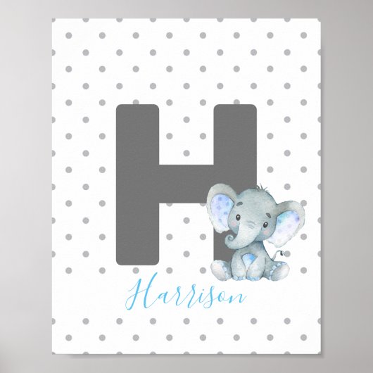 Elephant Personalized Custom Baby Name Nursery Poster (Voorkant)
