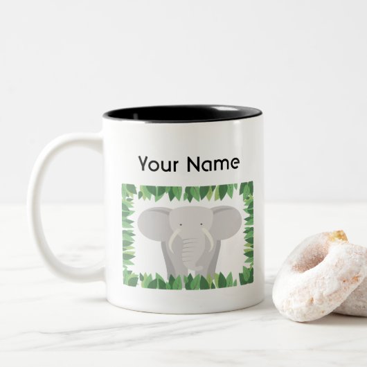 Elephant Personalized Mug Tweekleurige Koffiemok (Met donut)