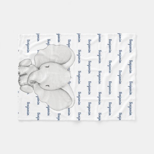 Elephant Personalized Navy Blue Name Boy Fleece Deken (Voorkant (Horizontaal))