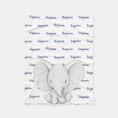 Elephant Personalized Navy Blue Name Boy Fleece Deken (Voorkant)
