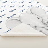 Elephant Personalized Navy Blue Name Boy Sherpa Deken (3/4)