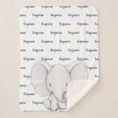 Elephant Personalized Navy Blue Name Boy Sherpa Deken (Voorkant)