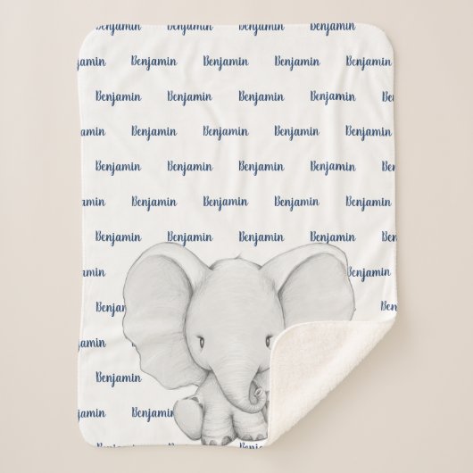 Elephant Personalized Navy Blue Name Boy Sherpa Deken (Voorkant)