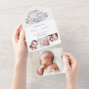 Elephant Photo Birth Notice card All In One Uitnodiging