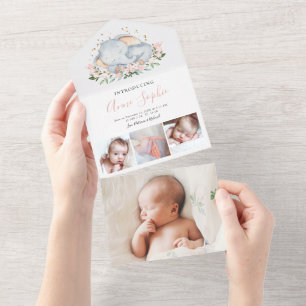 Elephant Photo Birth Notice card All In One Uitnodiging