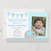 Elephant Photo Birthday Party Invitations for Boy Kaart (Voorkant)