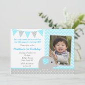 Elephant Photo Birthday Party Invitations for Boy Kaart (Staand voorkant)