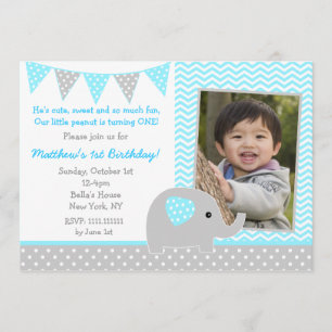 Elephant Photo Birthday Party Invitations for Boy Kaart