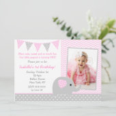 Elephant Photo Birthday Party Invitations Kaart (Staand voorkant)