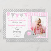 Elephant Photo Birthday Party Invitations Kaart (Voorkant / Achterkant)