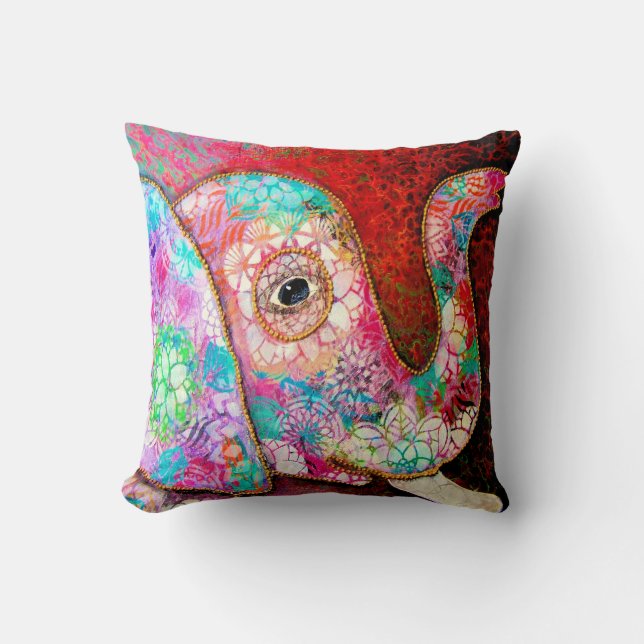 Elephant Pillow, Colorful Elephant Pillow Kussen (Voorkant)