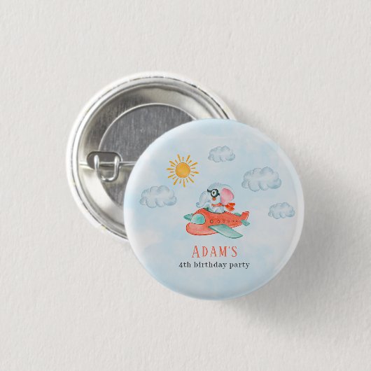 Elephant Pilot Birthday party-knop Ronde Button 3,2 Cm (Voorkant /achterkant)