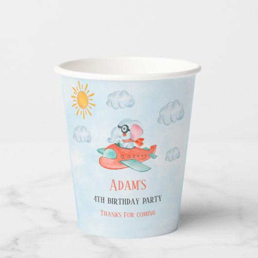Elephant Pilot Birthday party Paper cup Papieren Bekers (Voorkant)