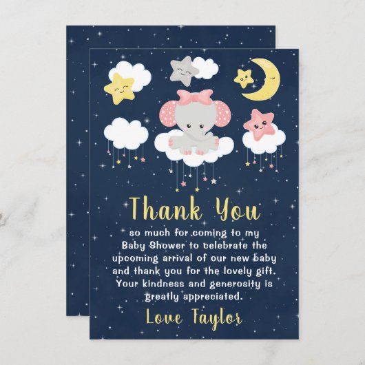 Elephant Pink and Navy Baby shower Bedankkaart (Voorkant / Achterkant)