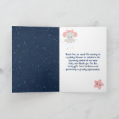 Elephant Pink and Navy Baby shower Bedankkaart (Binnen)