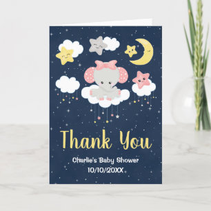 Elephant Pink and Navy Baby shower Bedankkaart