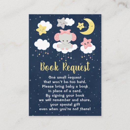 Elephant Pink and Navy Baby shower Book Request Informatiekaartje (Voorkant)