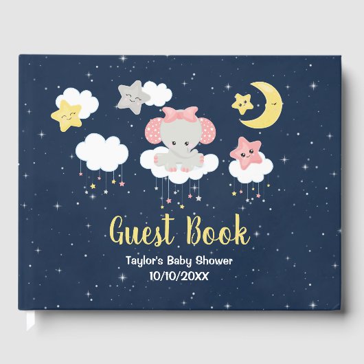 Elephant Pink and Navy Baby shower Gastenboek (Voorkant)