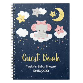 Elephant Pink and Navy Baby shower Guest Book Notitieboek