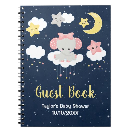 Elephant Pink and Navy Baby shower Guest Book Notitieboek (Voorkant)