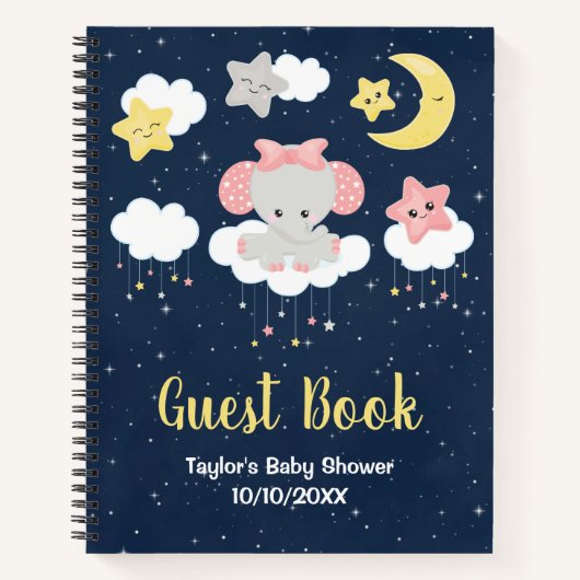 Elephant Pink and Navy Baby shower Guest Book Notitieboek (Voorkant)