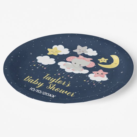 Elephant Pink and Navy Baby shower Papieren Bordje (Gekanteld)