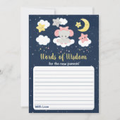 Elephant Pink and Navy Baby shower Words of Wisdom Kaart (Voorkant)