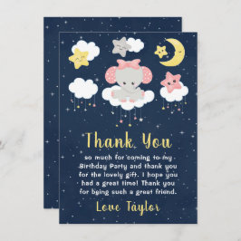 Elephant Pink and Navy Birthday Party Bedankkaart